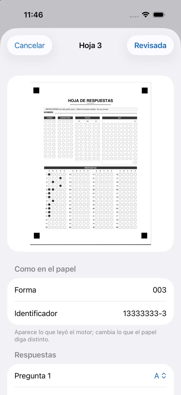 Checking a photographed answer sheet