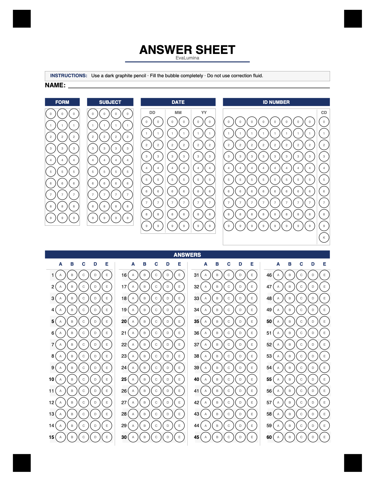 Answer sheet